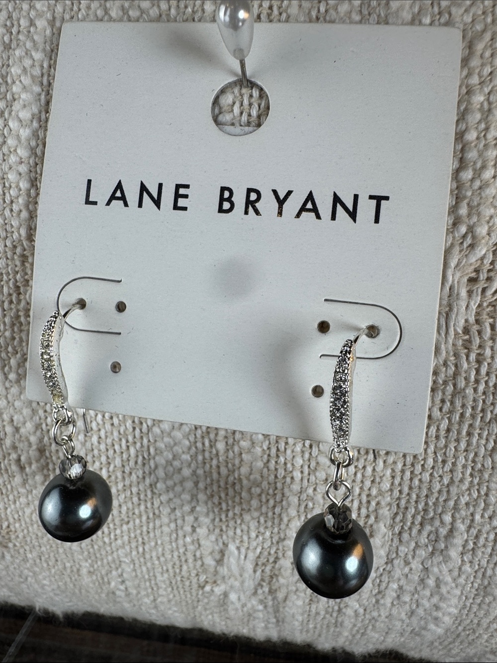 Lane Bryant Silver Crystal Hoops with‎ Charcoal Pearl Drops
